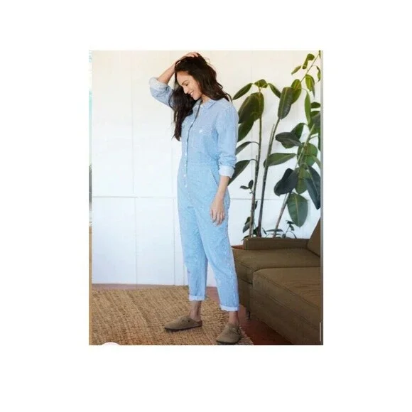 Outerknown S.E.A Suit Organic Cotton Linen Blend Striped Blue Coverall  Sz S NWT - Picture 8 of 12